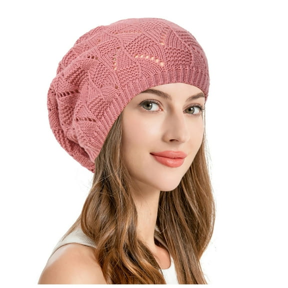 Soft Knit Airy Cutout Lightweight Slouchy Crochet Beret Hat