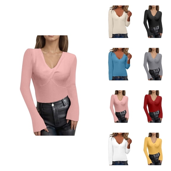 Soft Knit Knot Pullover Sweater for Women – Long Sleeve Crewneck, Casual Solid Color Fall Winter Fashion Blouse, Comfortable Cozy Detail