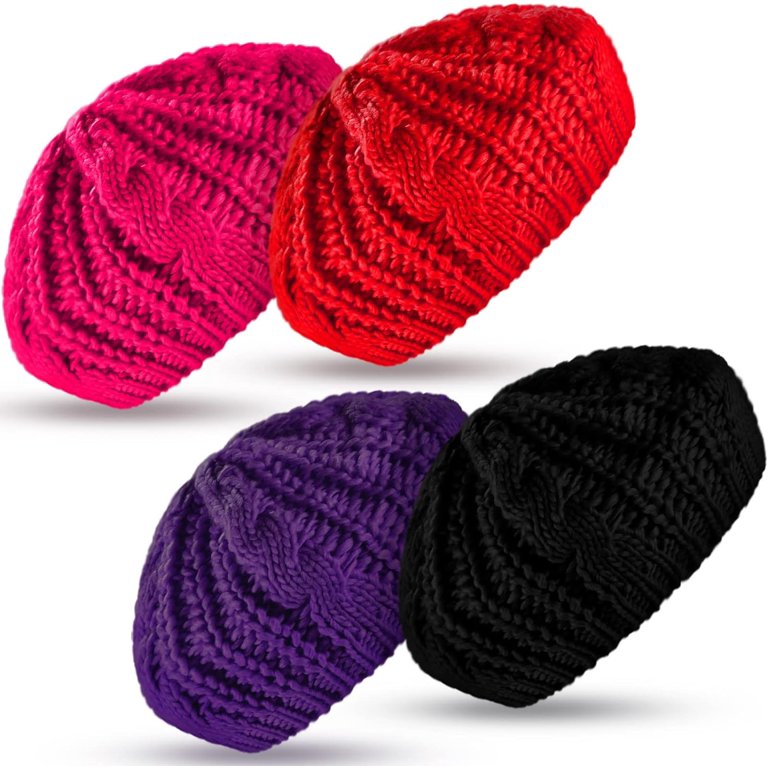 Soft Knit Lightweight Crochet Beret 4 Pieces Beret Hats for  display picture 3
