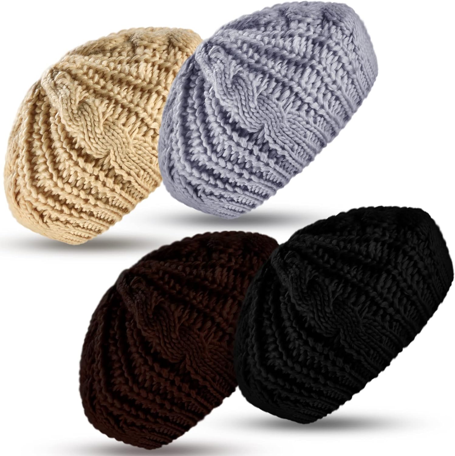 4 Pieces Women\'s Crochet Beret Hats Soft Lightweight Crochet Knit Beret Hats Crochet Beret Pattern, Summer Beach Cotton Tam Pattern, 40s  main image 2
