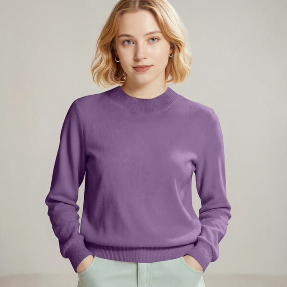 Soft Knit Sweater for Womens Crew Neck Long Sleeve Casual Basic Pullover Sweater Tops Light Purple S