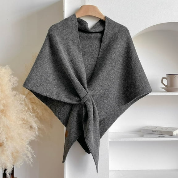 Soft Knit Triangle Cape Poncho, Winter Chic Shawl Wrap for Women,185*75,14