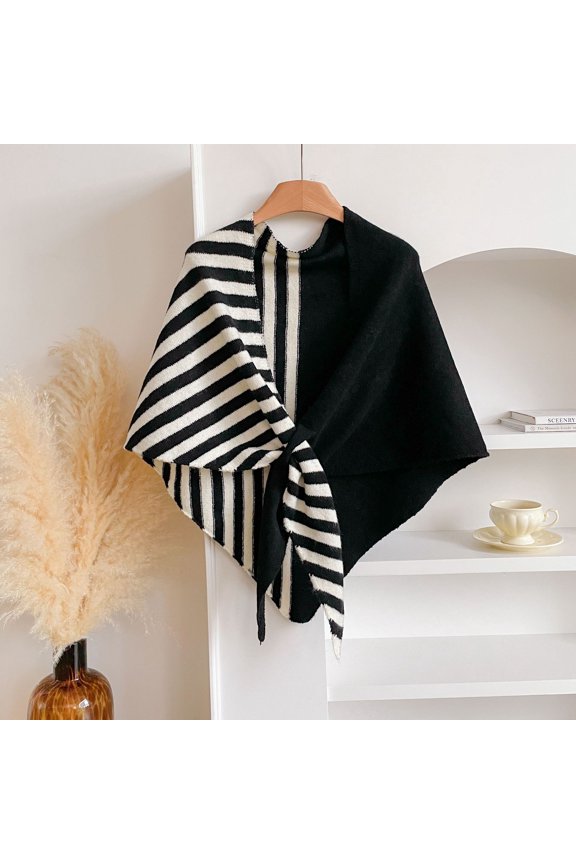 Soft Knit Triangle Cape Poncho, Winter Chic Shawl Wrap for Women,185*75,5
