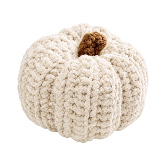 Soft Knit Yarn Crochet Pumpkin Figurines, Hand Woven Small Pumpkin Doll Tabletop Centerpiece, Rustic Farmhouse Fall Harvest Decor for Window Sill Shelf Halloween Party Indoor (Beige)
