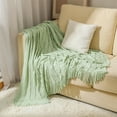 thumbnail image 1 of Soft Knitted Blanket with Fringe - Cozy Sofa & Sleeping Throw, 176x127cm, Flannel Fleece, Machine Washable, for All Seasons - Green, 1 of 6