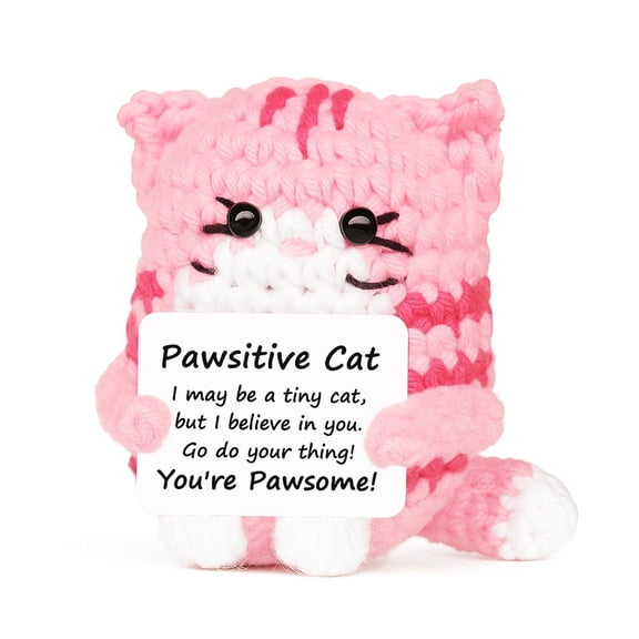 Soft Knitted Cats Doll Featuring Encouragement Card Ideal for Car Ornament Desk Use