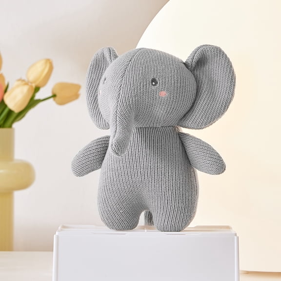 Soft Knitted Grey Elephant Stuffed Animal, Minimalist Textured Plush Toy for Baby Nursery Decor