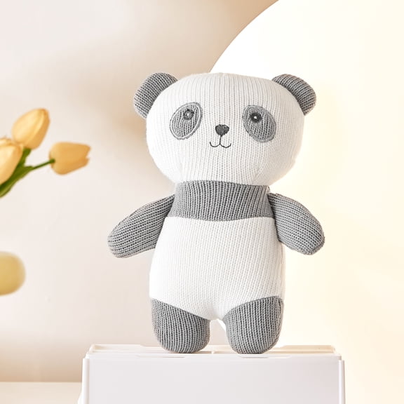 Soft Knitted Panda Stuffed Animal, Minimalist Textured Plush Toy for Baby Nursery Decor