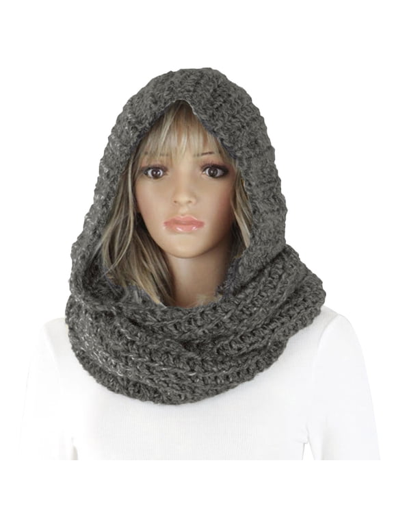 Soft Knitted Winter Hooded Scarf For Women Warm Infinity Neck Warmer Fall Winter Outdoor Accessories Black One Size