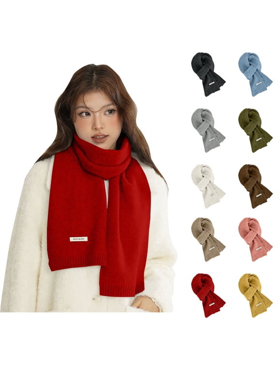 Soft Knitted Wool Scarf for Unisex Fall Winter Solid Color Warm Couple Wrap