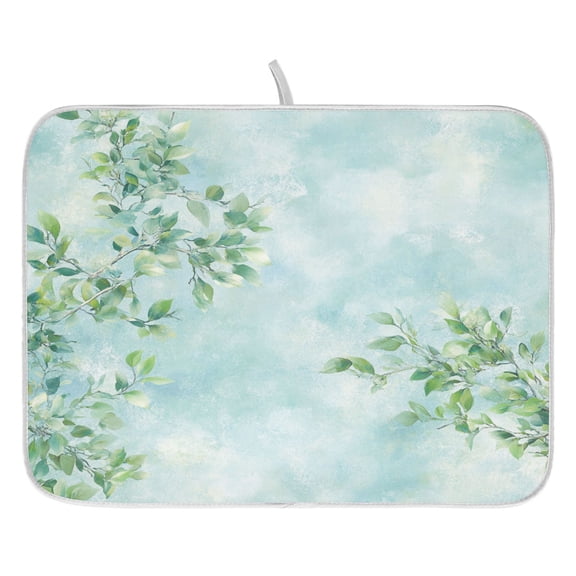 Soft Leafy Background Dish Drying Mat for Kitchen, Quick Drying Absorbent Soft Durable 16" x 18"
