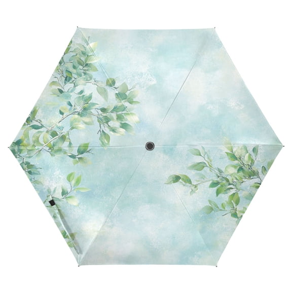 Soft Leafy Background Folding Umbrella UV50+ Waterproof Sun Protection Auto Open Close Compact Fiberglass Frame