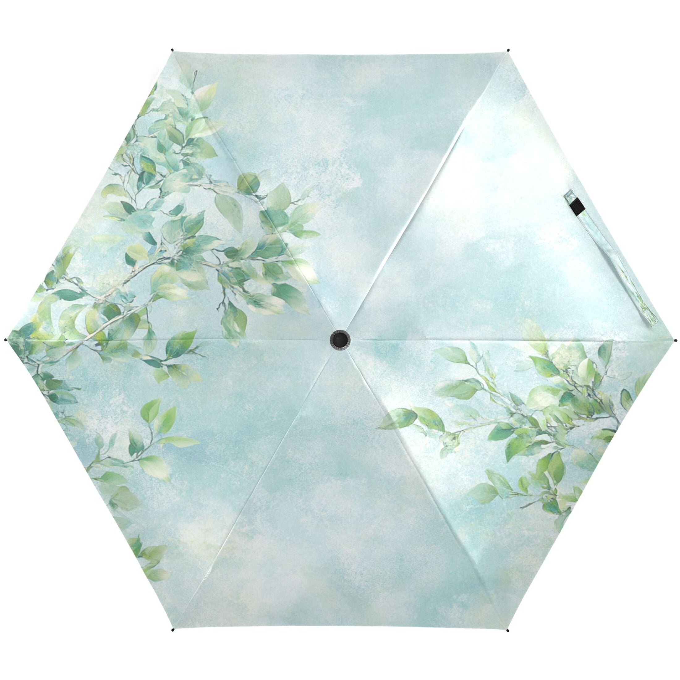 Soft Leafy Background Umbrellas for Sun Auto Open Close UV50+ Waterproof 5-Fold Compact Fiberglass Frame