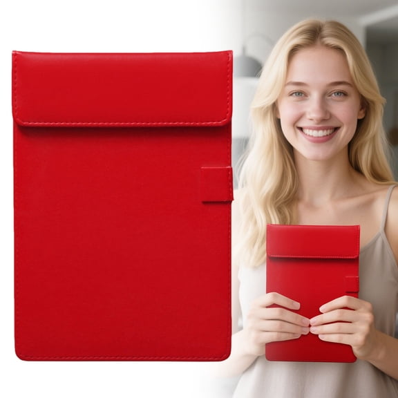 Soft Leather Clipboard A5, Scratch-Resistant Writing Board with Sturdy Clip for Mobile Work Daily Tasks Signatures Site Checklists & Report Filling, Red, By Harlik