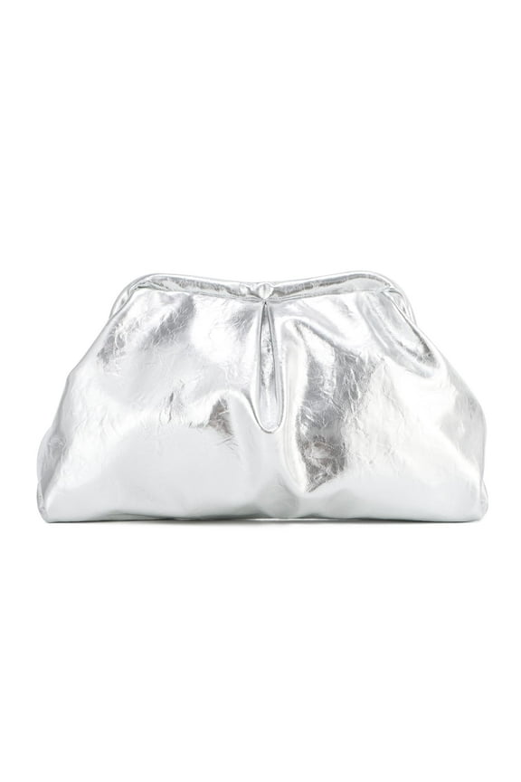Soft Leather Clutch Purse for Women Silver Cloud Evening Handbag Ruched Dumpling Bag for Vacation Party