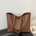 thumbnail image 1 of Soft Leather Commuter Tote Bag for Fall Winter, Versatile Shoulder Handbag with Zippered Pocket, Uncomplicated Style for Daily Use, 16x11 Inch, For Work and Weekend Outings, 1 of 6