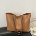 thumbnail image 1 of Soft Leather Commuter Tote Bag for Fall Winter, Versatile Shoulder Handbag with Zippered Pocket, Uncomplicated Style for Daily Use, 16x11 Inch, For Work and Weekend Outings, 1 of 6