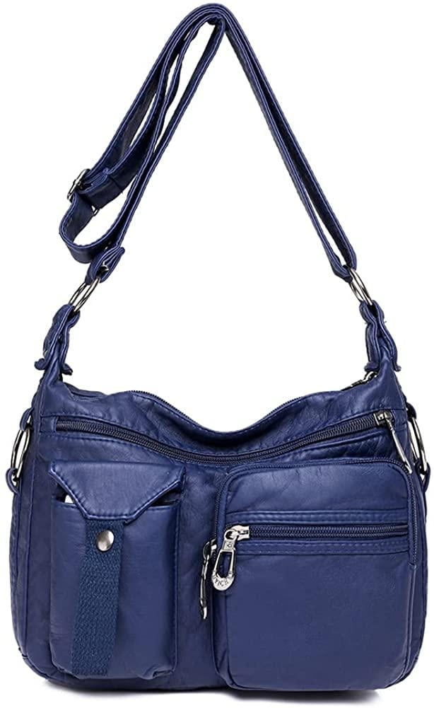 Soft Leather Crossbody Purse for Women Pocketbooks Waterproof Shoulder Bag Ladies Multi Pocket Crossbody Bag