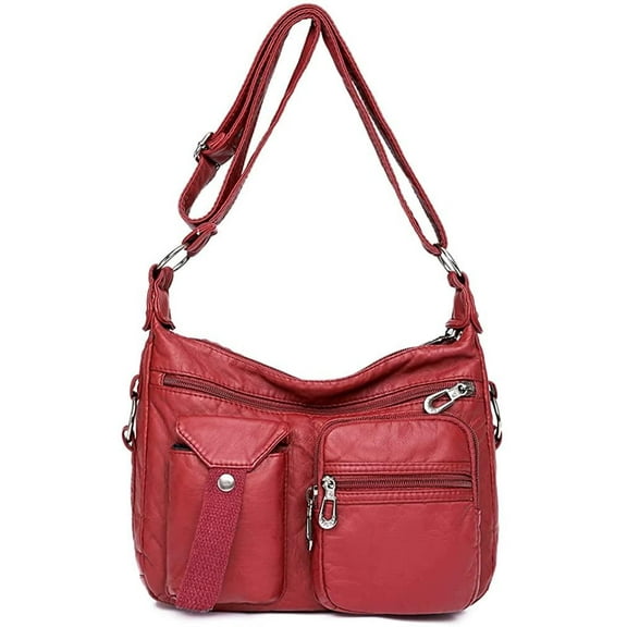 Soft Leather Crossbody Purse for Women Pocketbooks Waterproof Shoulder Bag Ladies Multi Pocket Crossbody Bag