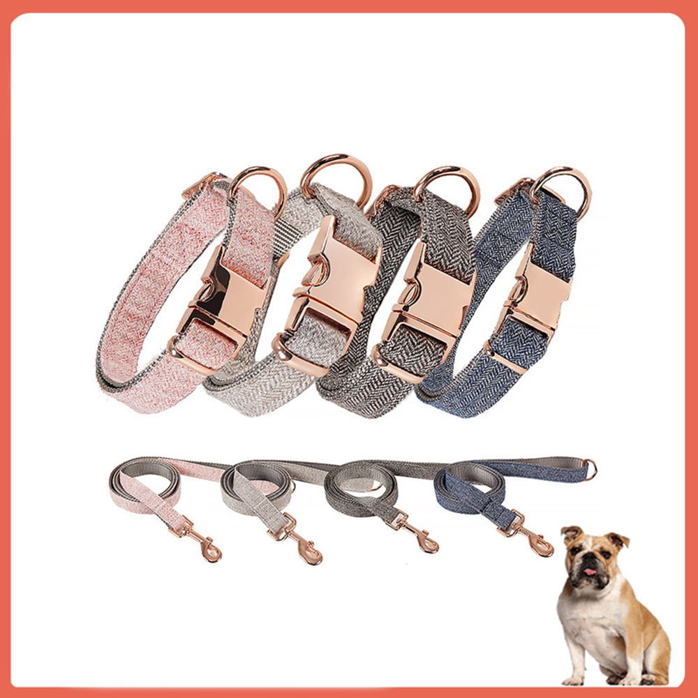 Soft Leather Dog Collar and Leash Set - Adjustable Dog Leash with Collar,  Stylish Rose Gold Metal Buckle and Nylon Dog Leash for Small Medium to  Large