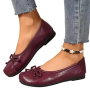 Soft Leather Flat Shoes, Women S Tabi Shoes Split Toe Wide Width Ballet Flats Bow Decor Wrinkled Metallic Lightweight Comfortable Dressy Casual Daily Walking Shoes, Red 6