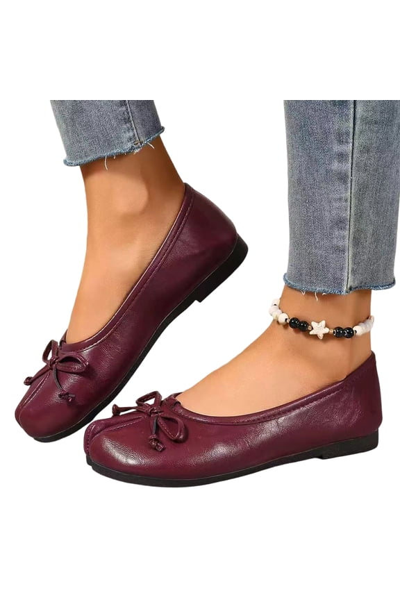 Soft Leather Flat Shoes, Women’S Tabi Shoes Split Toe Wide Width Ballet Flats Bow Decor Wrinkled Metallic Lightweight Comfortable Dressy Casual Daily Walking Shoes, Red 6