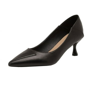Soft Leather High Heels Black Job Low Heel Shoes