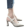 thumbnail image 1 of Soft Leather High Heels for Women Pointed Toe Versatile Thick Heel Straight Strap Ladies Dress Shoes Sandals (White,42), 1 of 4