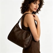 Soft Leather Hobo Crossbody Bag for Women ,Large Capacity Casual Shoulder Tote Purse with Adjustable Strap, Brown Everyday Bag