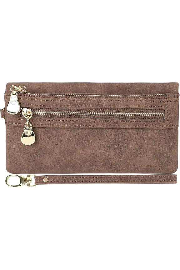 Soft Leather Long Wallet Wristlet with hand Strap Clutch Bag for Women Card holder Phone Bag (Black)