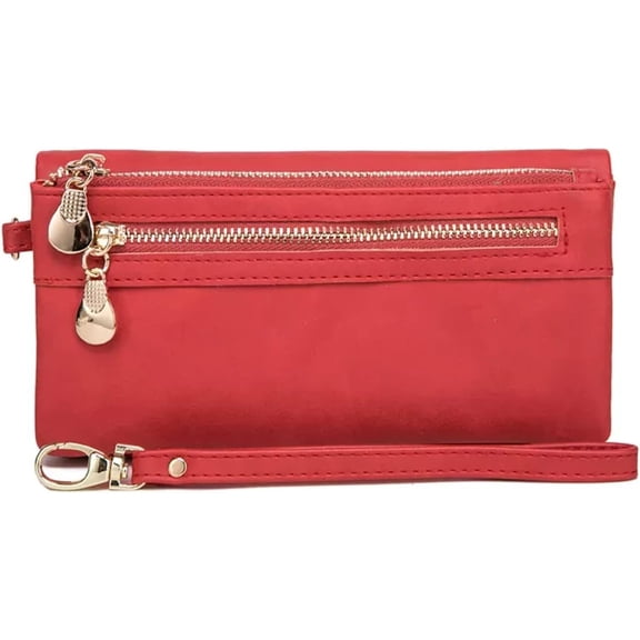 Soft Leather Long Wallet Wristlet with hand Strap Clutch Bag for Women Card holder Phone Bag (Black)