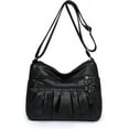 thumbnail image 1 of Soft Leather Multi-Pocket Shoulder Bag for Women - Retro Sling Ruched Hobo Tote Bag, 1 of 8
