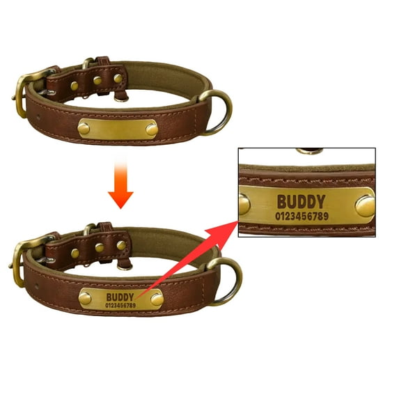 Soft Leather Personalized Dog Collar ID Tag Free Engraved for Small Medium Large Dogs