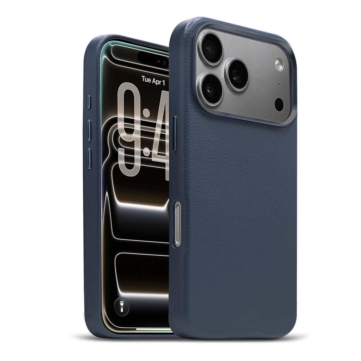 Soft Leather Protective Case Compatible with Wireless Charging for iPhone 17 Pro Max - Navy Blue