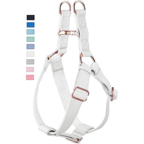 Soft Leather No Pull Dog Harness - Adjustable Step in Dog Harness with Rose Gold Heavy Duty Metal Buckle, Freedom Nylon Dog Halter Vests for Small Medium Large Dogs Easy Walking Training (White,S)
