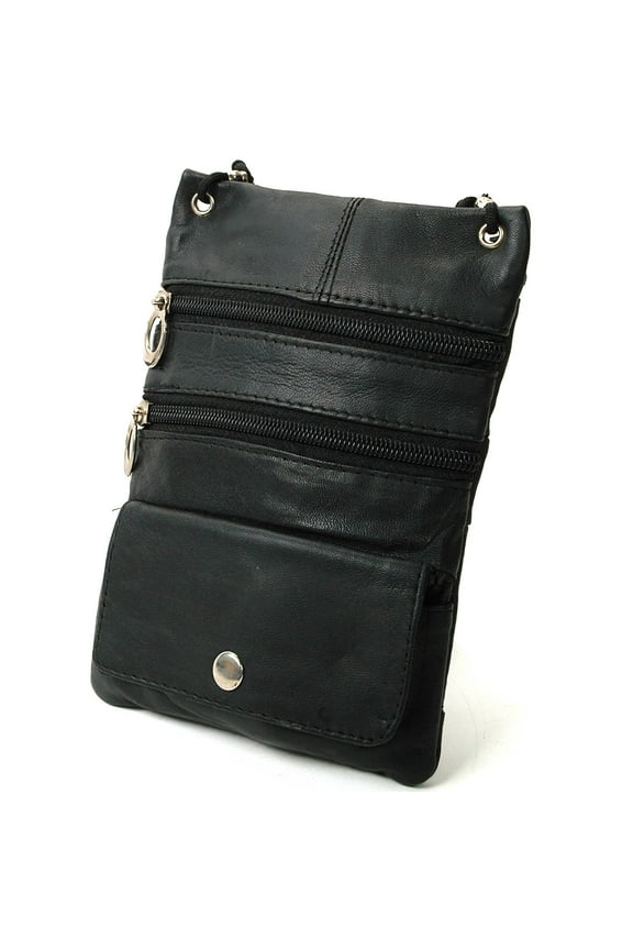 Soft Leather Purse Organizer Shoulder Bag 4 Pocket Micro Handbag Travel Wallet