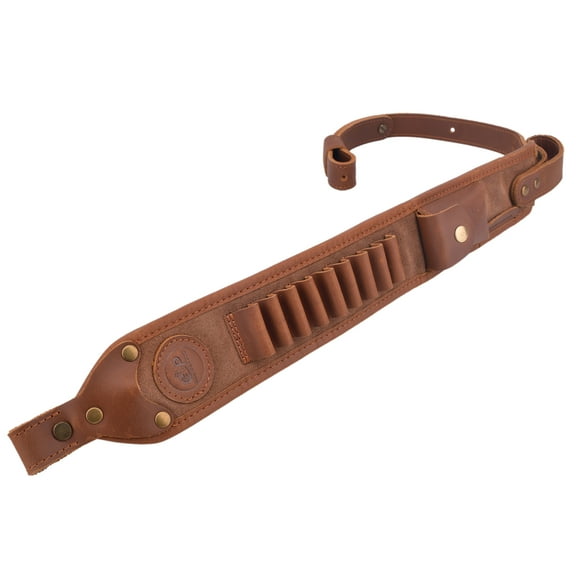 Soft Leather Rifle Cartridge Sling , Heavy Stitching Ammo Holder Strap for .308 .30-06 .45/70 410ga