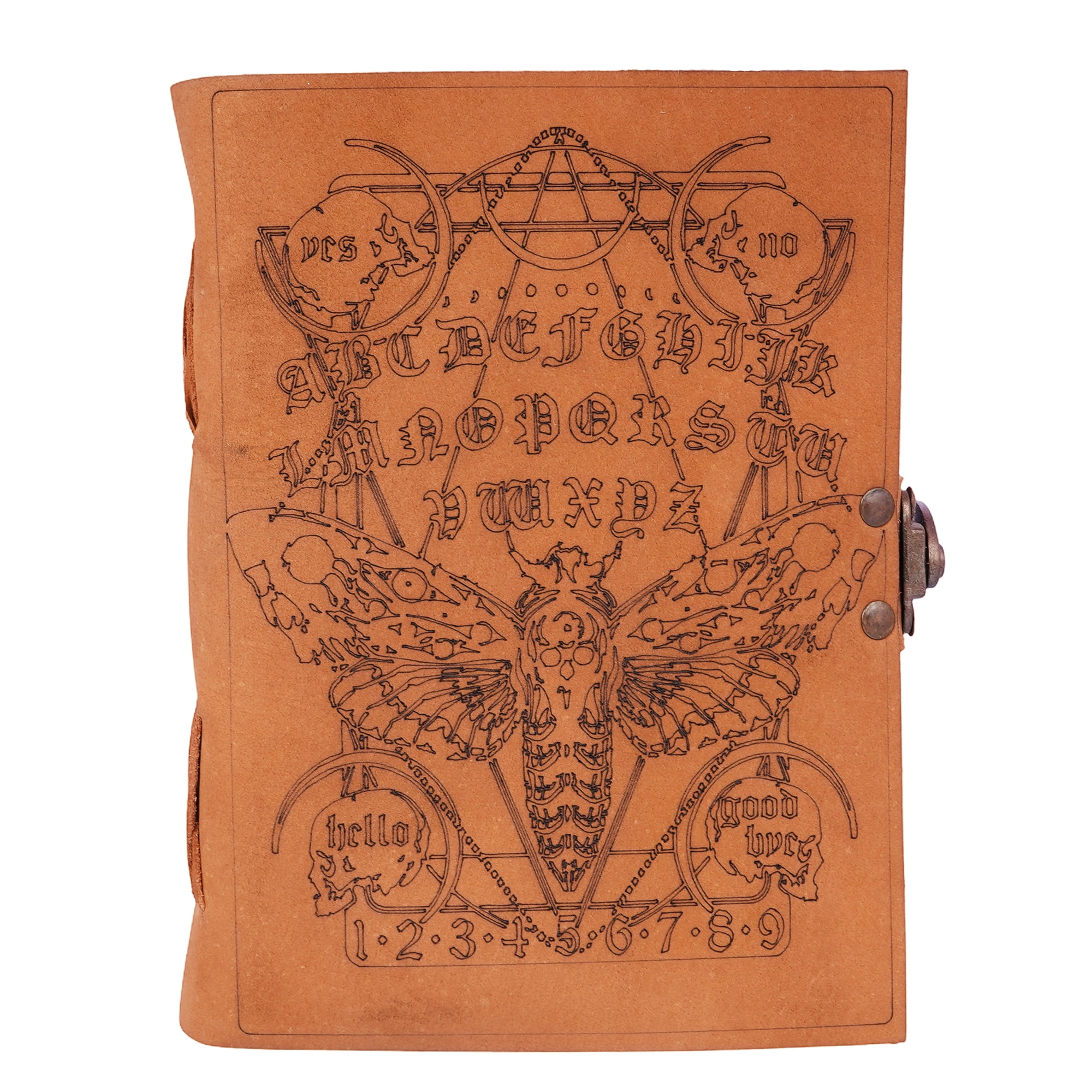 Soft Leather Spirit Moth Journal 5x7 – Handmade Embossed Leather Notebook with Lunar Moth Design