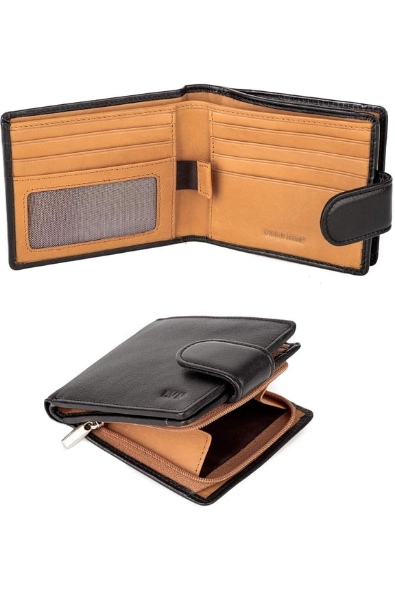Soft Leather Wallet for Men - Genuine Bifold with Zipper Pocket - Holds Bills, Credit Cards, - RFID Blocking Protection - Stylish, Durable Leather Wallet - Ideal Valentine's