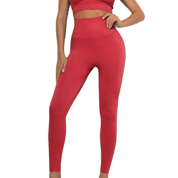 Soft Leggings for Women Fashion Casual Seamless Patchwork Color High Waist Stretchy Joggers Workout Yoga Pants(Red,S)
