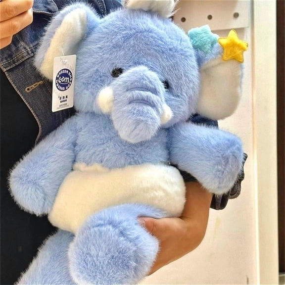 Soft Light Blue Elephant Plush Toy, Fluffy Stuffed Animal with Star Decor, Cozy Cuddle Gift & Home Decor for Kids