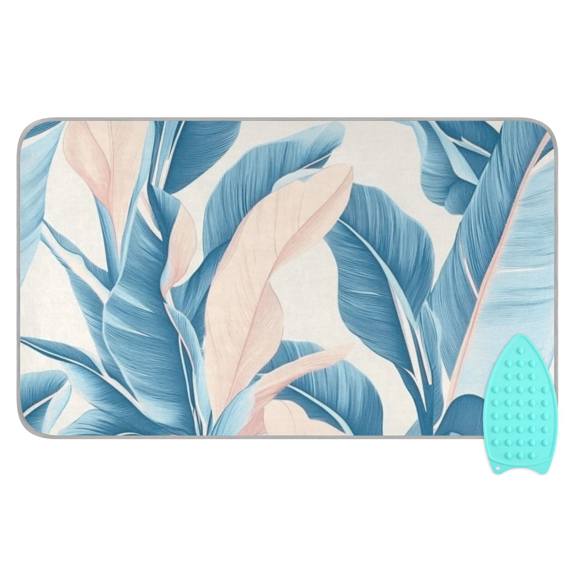 Soft Light Blue Palm Leaf Ironing Mat Blanket for Table Top Travel Portable Ironing Board Pad 47.2x27.6 Inch