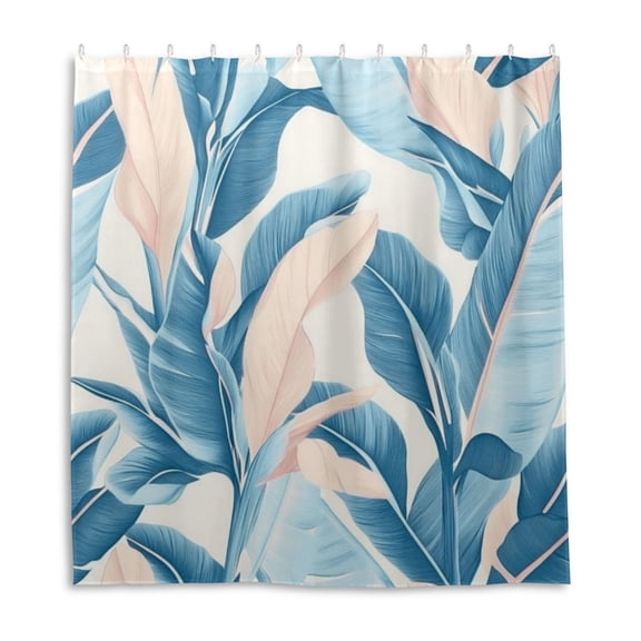 Soft Light Blue Palm Leaf Shower Curtain Liner 66x72 Inch Waterproof Shower Curtains Decorative Bathroom with 12 Pack Hooks