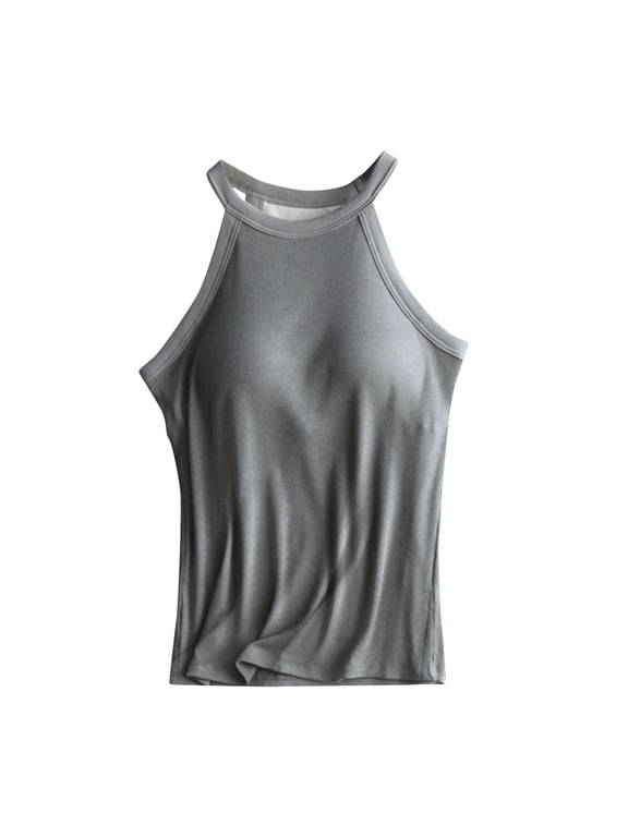 Soft Light Fabric Sleeveless Camisole Tops Women Removable Padding Adjustable Straps Daily Outfit for Daily Activities Basic Sleeveless Tops (Grey,S)