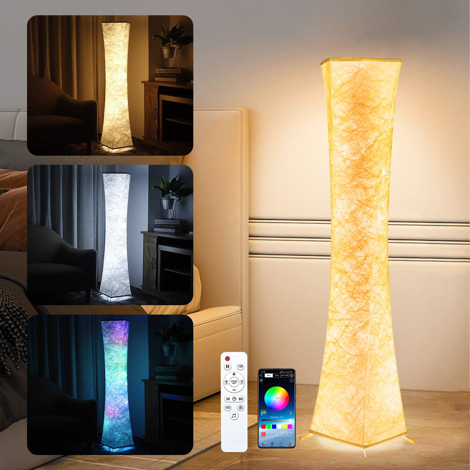 Soft Light LED Floor Lamp, RGB Color Changing Dimmable 61'' Tall Corner Lamps with Remote & Smart App Control, Music Sync, for Living Room Bedroom Game Room, Square - image 1 of 9