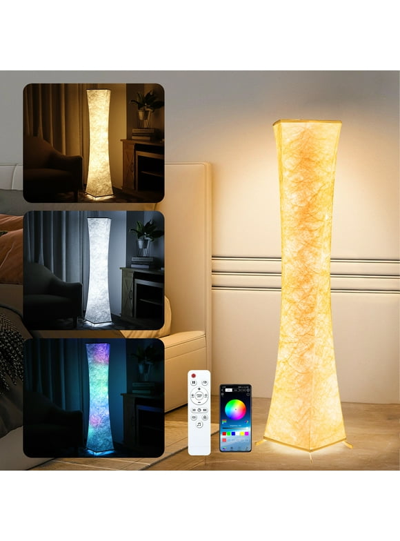 Soft Light LED Floor Lamp, RGB Color Changing Dimmable 61'' Tall Corner Lamps with Remote & Smart App Control, Music Sync, for Living Room Bedroom Game Room, Square