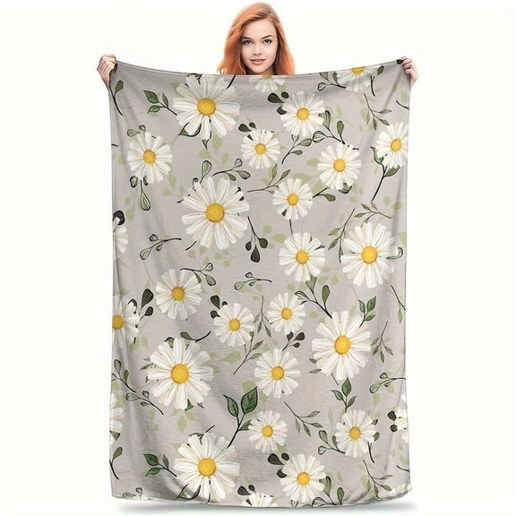 Soft & Lightweight Cozy Daisy Pattern Flannel Throw Blanket - Perfect for Couch, Bed, Office, and Travel - All-Season Gift Idea