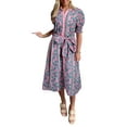 thumbnail image 1 of Soft Lightweight Fabric A-Line Midi Dress with Mandarain Collar and Puff Sleeves - [ZhiHiMeRi] | (US 4-6)S, 1 of 11