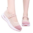 thumbnail image 1 of Soft Lightweight Grid Pattern Fly Knit Mary Jane Walking Shoes for Ladies, Breathable Casual Wedge Trainers with Cushioned Arch Support Insole, 1 of 4