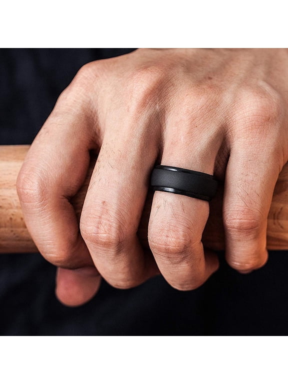 Soft Lightweight Men's Double Wedding Ring - Alloy Black Band for Gym, Climbing - US Sizes 7-13, Scratch-Resistant Jewelry Gift